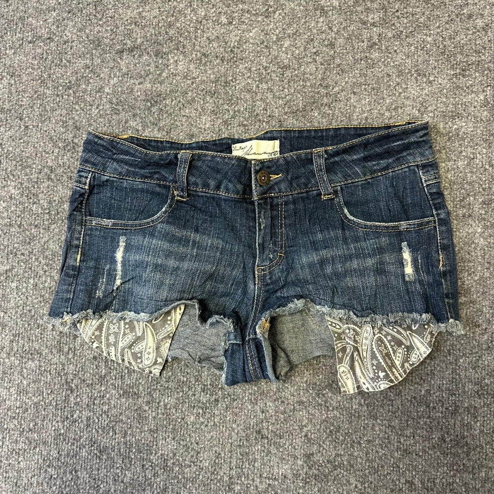 Vintage Havana Shorts Womens Size L Blue Denim Distressed Paisley Cutoff Summer